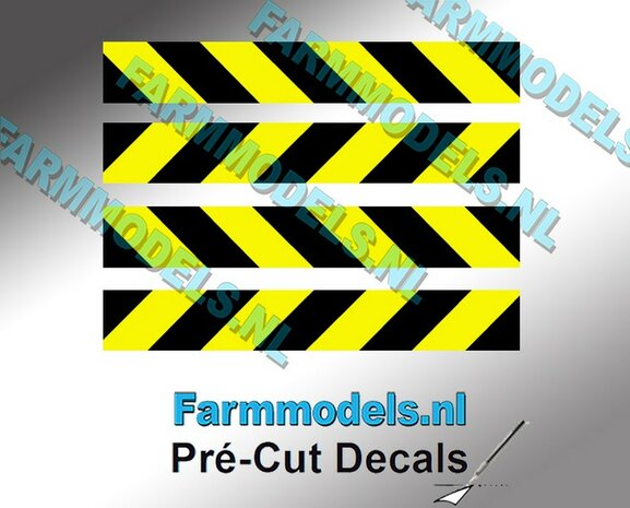 Verdrijvingsbord/ Verkeer stickers ZWART/ GEEL ong. 6mm x 40mm   Pr&eacute;-Cut Decals 1:32 Farmmodels.nl