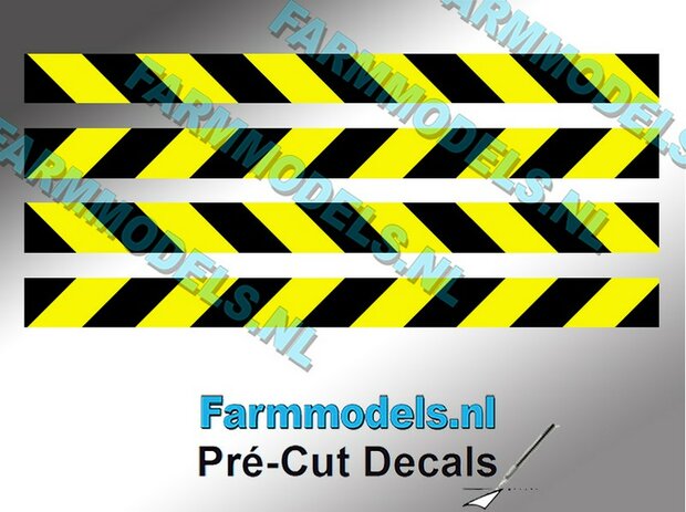 Verdrijvingsbord/ Verkeer stickers ZWART/ GEEL ong. 5mm x 60mm   Pr&eacute;-Cut Decals 1:32 Farmmodels.nl