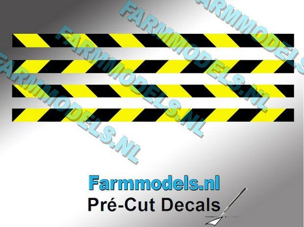 Verdrijvingsbord/ Verkeer stickers ZWART/ GEEL ong. 3mm x 60mm   Pr&eacute;-Cut Decals 1:32 Farmmodels.nl