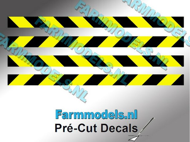 Verdrijvingsbord/ Verkeer stickers ZWART/ GEEL ong. 4mm x 60mm   Pr&eacute;-Cut Decals 1:32 Farmmodels.nl