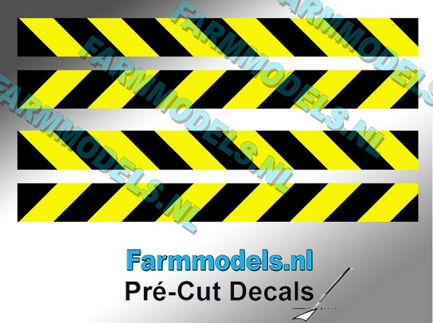 Verdrijvingsbord/ Verkeer stickers ZWART/ GEEL ong. 6mm x 60mm   Pr&eacute;-Cut Decals 1:32 Farmmodels.nl