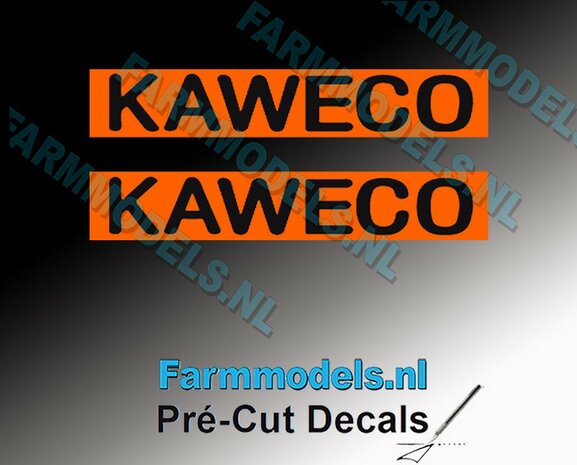 KAWECO letters op ORANJE RECHTHOEKIGE Folie 5 mm hoog Oude logo stickerset Pr&eacute;-Cut Decals 1:32 Farmmodels.nl 