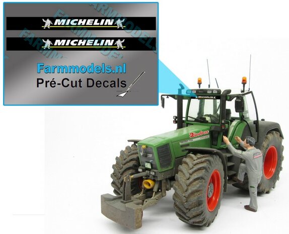 MICHELIN Voorruitsticker POP + Tekst WIT/GEEL op ZWARTE achtergrond 40 mm breed Pr&eacute;-Cut Decals 1:32 Farmmodels.nl 