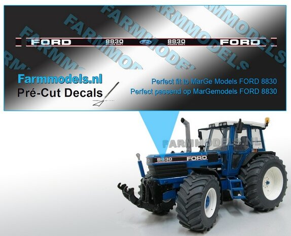 FORD 8830 POWER SHIFT geschikt voor motorkap 8830 MarGe Models Pr&eacute;-Cut Decals 1:32 Farmmodels.nl 