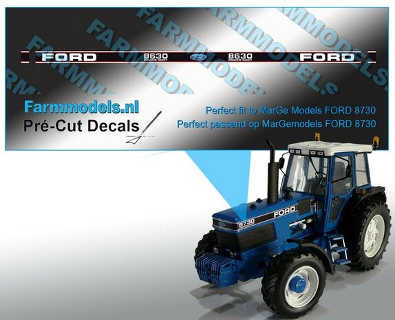FORD 8630 POWER SHIFT geschikt voor motorkap 8730 MarGe Models Pr&eacute;-Cut Decals 1:32 Farmmodels.nl 