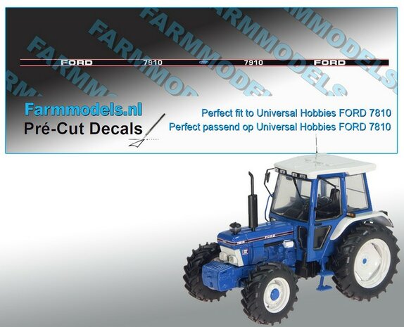 FORD 7910 geschikt voor motorkap 7810 Universal Hobbies Pr&eacute;-Cut Decals 1:32 Farmmodels.nl 