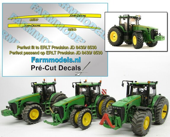 John Deere 8530 type stickers geschikt voor ERTL Precision JD 8430/ 8530/ Pr&eacute;-Cut Decals 1:32 Farmmodels.nl 