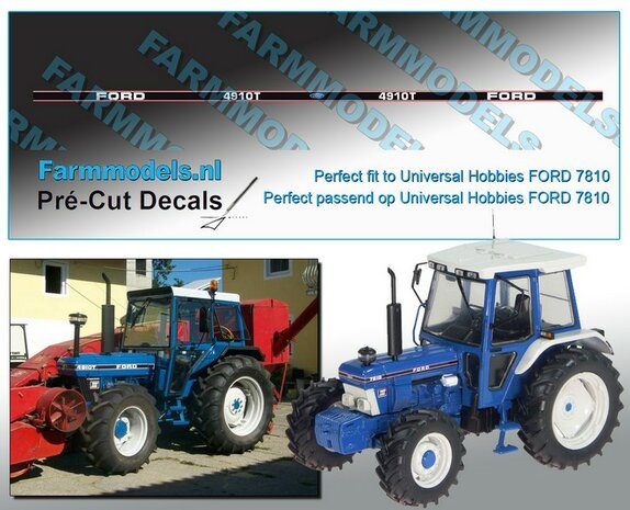 FORD 4910T geschikt voor motorkap 7810 Universal Hobbies Pr&eacute;-Cut Decals 1:32 Farmmodels.nl 