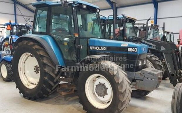 NEW HOLLAND 6640 FORD type logo stickers voor IMBER FORD model Pr&eacute;-Cut Decals 1:32 Farmmodels.nl 