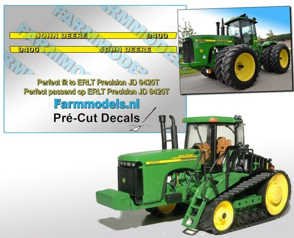 John Deere 9400 type stickers geschikt voor ERTL Precision JD 9420T Pr&eacute;-Cut Decals 1:32 Farmmodels.nl 