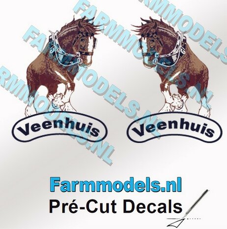 2x (Jan) Veenhuis Paardje (OUD) met &quot;Veenhuis&quot; Tekst eronder 21 mm hoog 1x Linkse en 1x Rechtse op transparante folie Pr&eacute;-Cut Decals 1:32 Farmmodels.nl