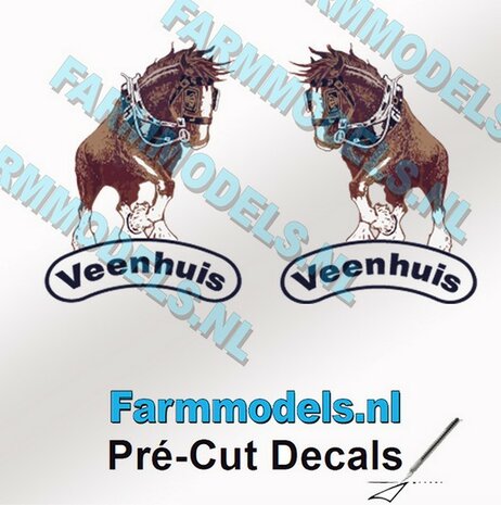 2x (Jan) Veenhuis Paardje (OUD) met &quot;Veenhuis&quot; Tekst eronder 18 mm hoog 1x Linkse en 1x Rechtse op transparante folie Pr&eacute;-Cut Decals 1:32 Farmmodels.nl