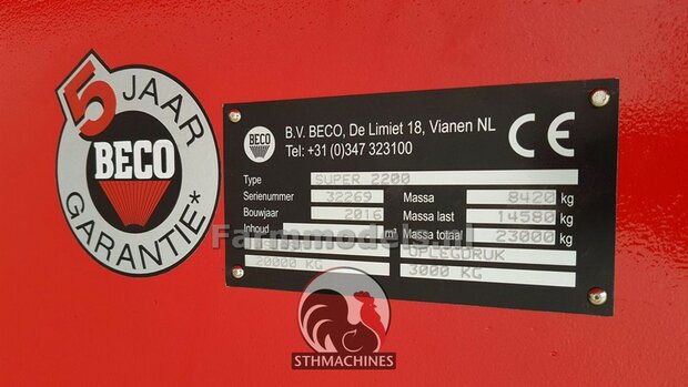 3x BECO 5 JAAR Garantie logo 4.5 mm met 3x Chassis plaatjes 4mm hoog stickers/ Pr&eacute;-Cut Decals 1:32 Farmmodels.nl 