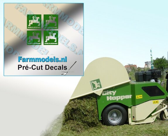 4x LOGO AMAZONE alleen GROEN op Transparant 5 mm hoog Pr&eacute;-Cut Decals 1:32 Farmmodels.nl 