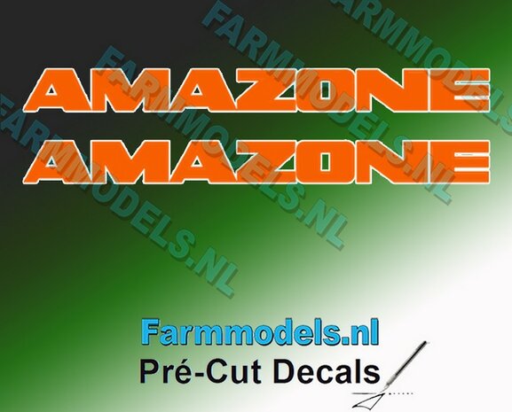 AMAZONE ORANJE Met WITTE outline  2x decal 10 mm hoog  1:32 Farmmodels.nl 