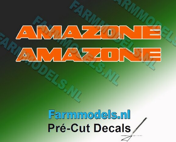 AMAZONE ORANJE Met WITTE outline 2x decals 8 mm hoog  1:32 Farmmodels.nl 