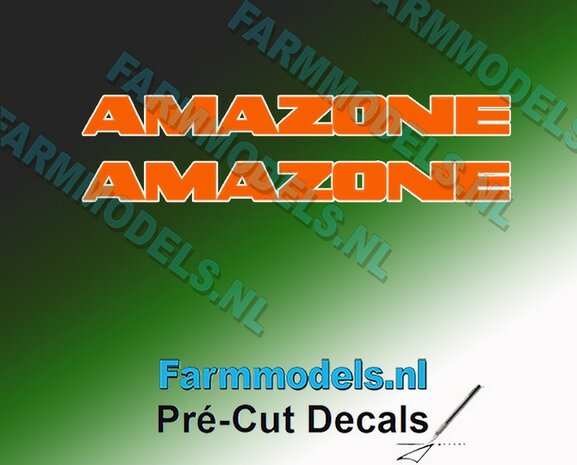 AMAZONE ORANJE Met WITTE outline  2x decal 6 mm hoog  1:32 Farmmodels.nl 