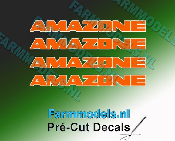 AMAZONE ORANJE Met WITTE outline  4x decal 5 mm hoog  1:32 Farmmodels.nl 