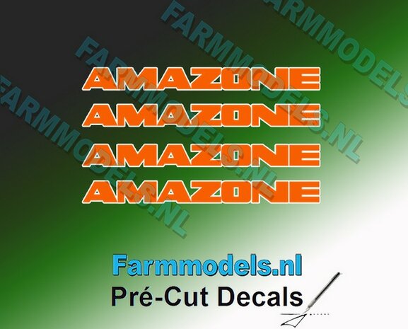 AMAZONE ORANJE Met WITTE outline  4x decal 4 mm hoog  1:32 Farmmodels.nl 