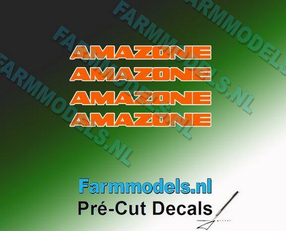 AMAZONE ORANJE Met WITTE outline  4x decal 3 mm hoog  1:32 Farmmodels.nl 