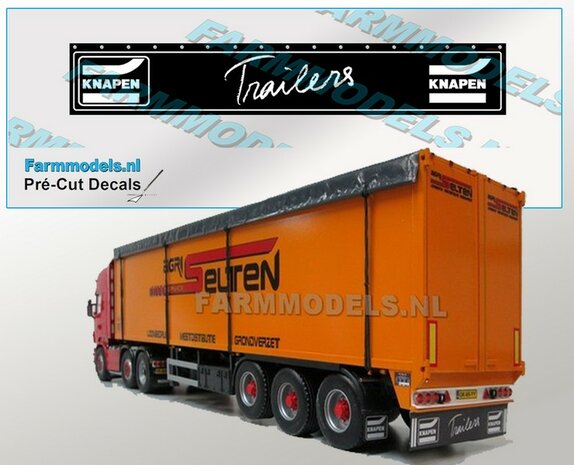 KNAPEN Spatlapsticker 2x logo met tekst &quot;Trailers&quot; op ZWART MATT folie 78.5 x 14.5 mm Pr&eacute;-Cut Decals 1:32 Farmmodels.nl 