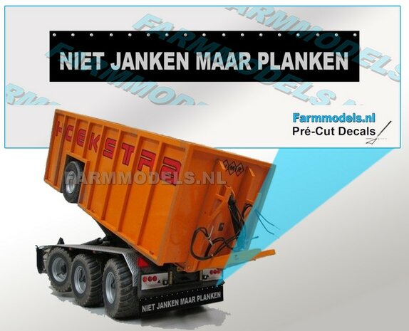 NIET JANKEN MAAR PLANKEN - Spatlapsticker op ZWART MATT folie 14.5 x 88 mm breed Pr&eacute;-Cut Decals 1:32 Farmmodels.nl 