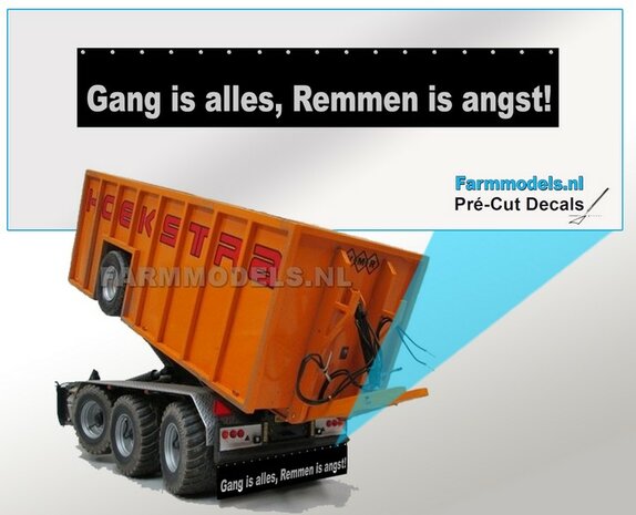 Gang is alles, Remmen is angst - Spatlapsticker op ZWART MATT folie 14.5 x 88 mm breed Pr&eacute;-Cut Decals 1:32 Farmmodels.nl 