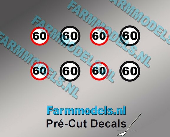 60 KM Borden stickers &Oslash; 6.6mm - &Oslash; 7.3mm Pr&eacute;-Cut Decals 1:32 Farmmodels.nl