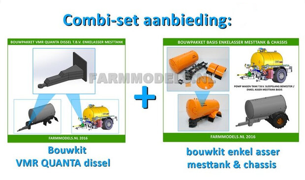 Combiset: 24835 + 24836 = Dissel Recht + enkel asser BASIS mesttank, 2x Bouwpakket 1:32 (HTD)