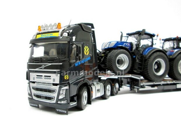 NEW HOLLAND EDITION stickers, t.b.v. cabine zijkanten en dakrand Volvo FH16, gemaakt op Transparante folie, perfect voor o.a. MarGe Models Volvo FH16 serie modellen Pr&eacute;-Cut Decals 1:32 Farmmodels.nl 