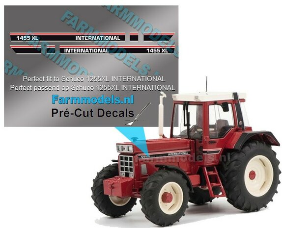 1455XL INTERNATIONAL stickerset voor Schuco IH 1255XL/ 1455XL Pr&eacute;-Cut Decals 1:32 Farmmodels.nl