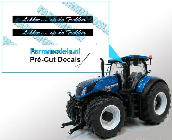 2x &quot;Lekker,... op de Trekker&quot; voorruit sticker GRIJS/ BLAUW op ZWARTE achtergrond 40 mm breed Pr&eacute;-Cut Decals 1:32 Farmmodels.nl 