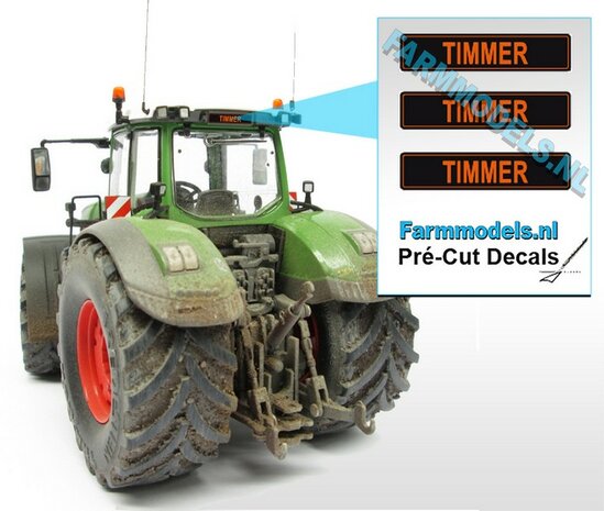 TIMMER  3x ZWARTE Kentekenplaatsticker met ORANJE LETTERS Pr&eacute;-Cut Decals 1:32 Farmmodels.nl