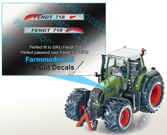 FENDT 718 Vario type + Vario logo stickers voor SIKU Fendt 718 model Pr&eacute;-Cut Decals 1:32 Farmmodels.nl 