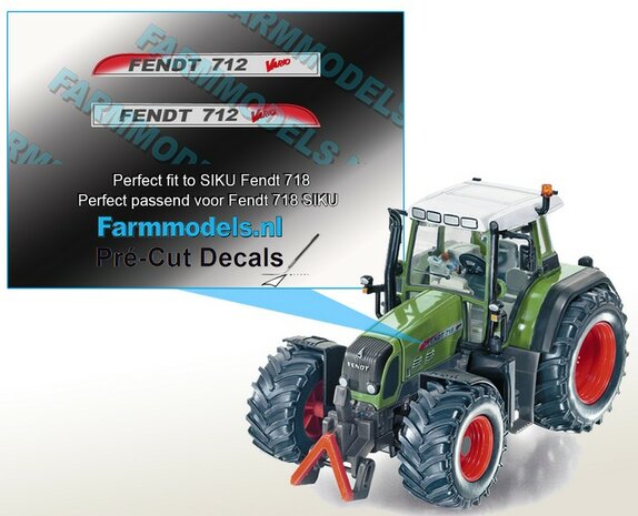 FENDT 712 Vario type + Vario logo stickers voor SIKU Fendt 718 model Pr&eacute;-Cut Decals 1:32 Farmmodels.nl 