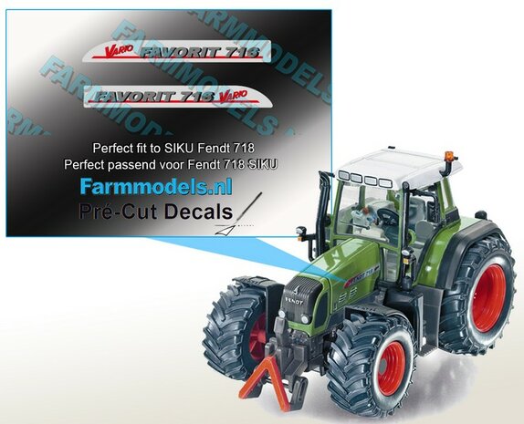 FAVORIT 716 Vario type + Vario logo stickers voor SIKU Fendt 718 model Pr&eacute;-Cut Decals 1:32 Farmmodels.nl 