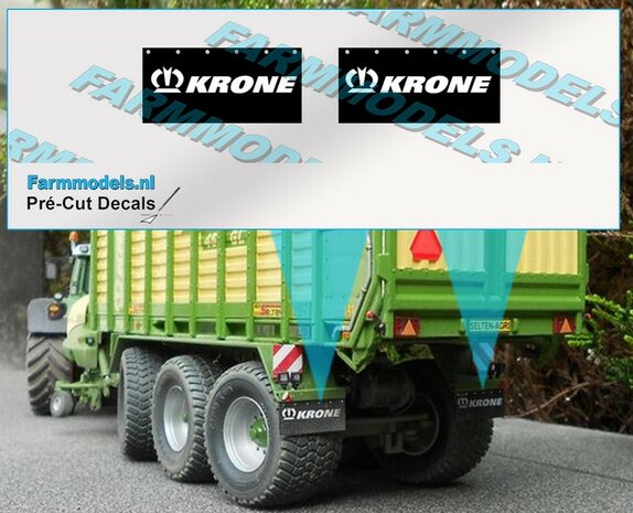 2x KRONE Spatlapstickers op ZWART MATT folie 9.5 mm x 22.5 mm breed Pr&eacute;-Cut Decals 1:32 Farmmodels.nl 