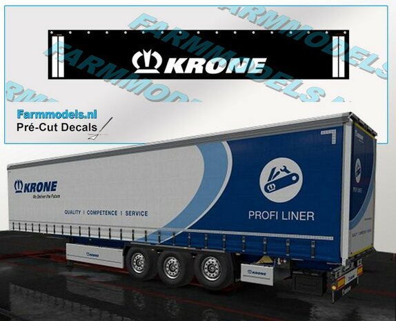 KRONE Spatlapsticker 1x logo en witte strepen op ZWART MATT folie 78.5 x 14.5 mm Pr&eacute;-Cut Decals 1:32 Farmmodels.nl 