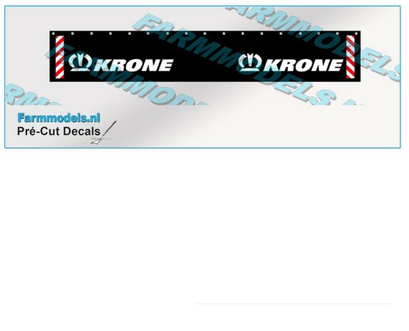 KRONE Spatlapsticker 2x logo en verdrijvingsstrepen op ZWART MATT folie 14.5 x 88 mm breed Pr&eacute;-Cut Decals 1:32 Farmmodels.nl 