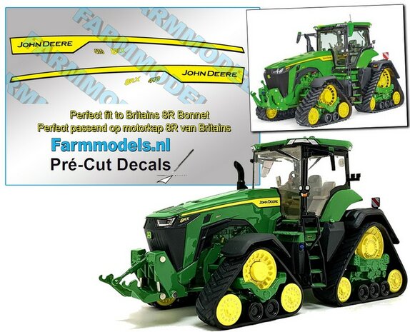 John Deere 8RX 410 type stickers geschikt voor de Britains JD 8RX 410  Pr&eacute;-Cut Decals 1:32 Farmmodels.nl 