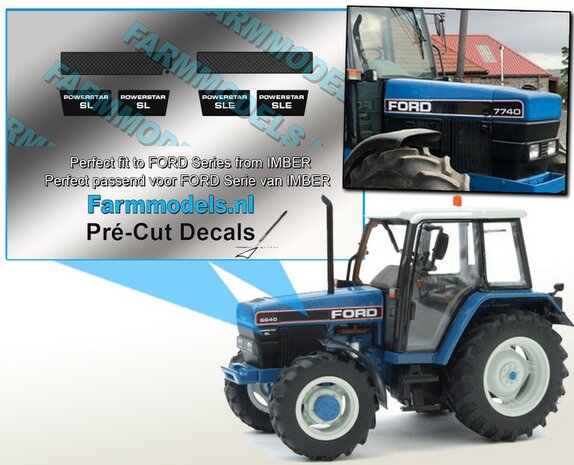 2x KOELROOSTERS - 2x SL powerstar - 2x SLE powerstar set geschikt voor FORD IMBER model Pr&eacute;-Cut Decals 1:32 Farmmodels.nl 