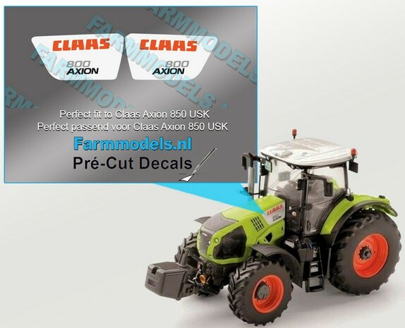 CLAAS AXION 800 type stickers voor CLAAS AXION USK motorkap Pr&eacute;-Cut Decals 1:32 Farmmodels.nl 