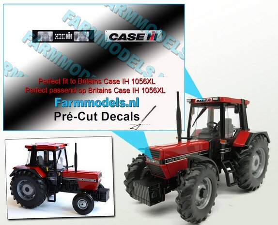 CASE IH logo met koplampen, o.a. passend op Case 1056XL Britains, nu incl. CASE IH RVS kentekenplaat stickerset Pr&eacute;-Cut Decals 1:32 Farmmodels.nl 