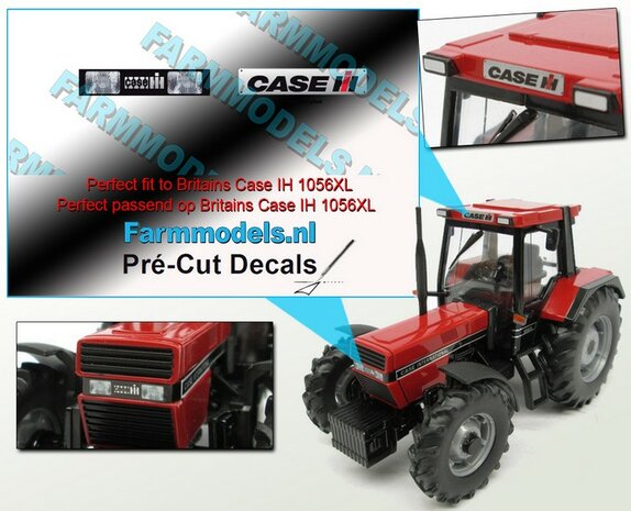 CASE IH logo met koplampen, o.a. passend op Case 1056XL Britains, nu incl. CASE IH RVS kentekenplaat stickerset Pr&eacute;-Cut Decals 1:32 Farmmodels.nl 