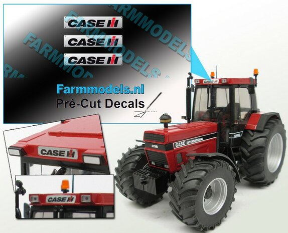 3x CASE IH "RVS look"  Kentekenplaatsticker CASE IH logo op zilvergrijs stickerfolie Pré-Cut Decals 1:32 Farmmodels.nl