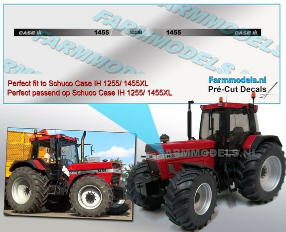 CASE IH 1455 ZILVER type stickers (passend op de 1455XL Schuco motorkap) Pr&eacute;-Cut Decals 1:32 Farmmodels.nl 