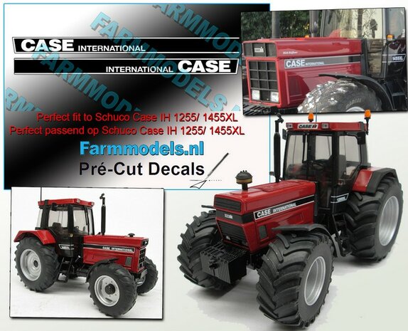 CASE international stickerset WIT op ZWART stickers (passend op o.a. de 1455XL Schuco motorkap) Pr&eacute;-Cut Decals 1:32 Farmmodels.nl 