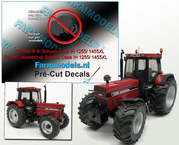 CASE INTERNATIONAL (even groot gedrukt middenin sticker, CASE vooraan neus) stickerset 2x LICHT GRIJS op zwarte stickerfolie (passend op o.a. 1255/ 1455XL Schuco motorkap) Pr&eacute;-Cut Decals 1:32 Farmmode