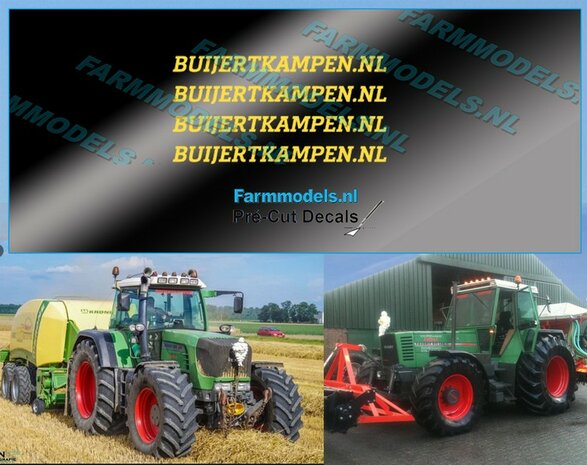 4x BUIJERTKAMPEN.NL GEEL op transparante stickerfolie 25 mm lang Pr&eacute;-Cut Decals 1:32 Farmmodels.nl