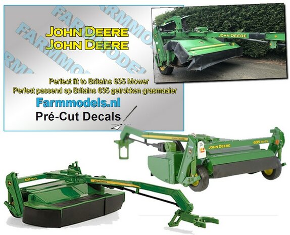 2x John Deere LOGO GEEL/ ZWART 4mm x 31 mm stickers op transparante stickerfolie &quot; Pr&eacute;-Cut Decals 1:32 Farmmodels.nl 